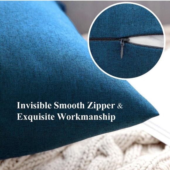 Pack of 2 Decorative Solid Throw Pillow Covers Polyester Linen Farmhouse 18x18” - Picture 3 of 4